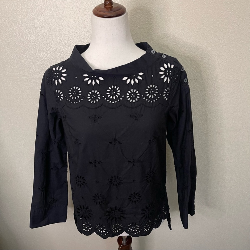 J. Crew Black Flower Cut Out Blouse Top Size 0 / XS